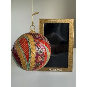 Cloisonné Collection Christmas Ornament Ball - Enamel Handcrafted Floral Design